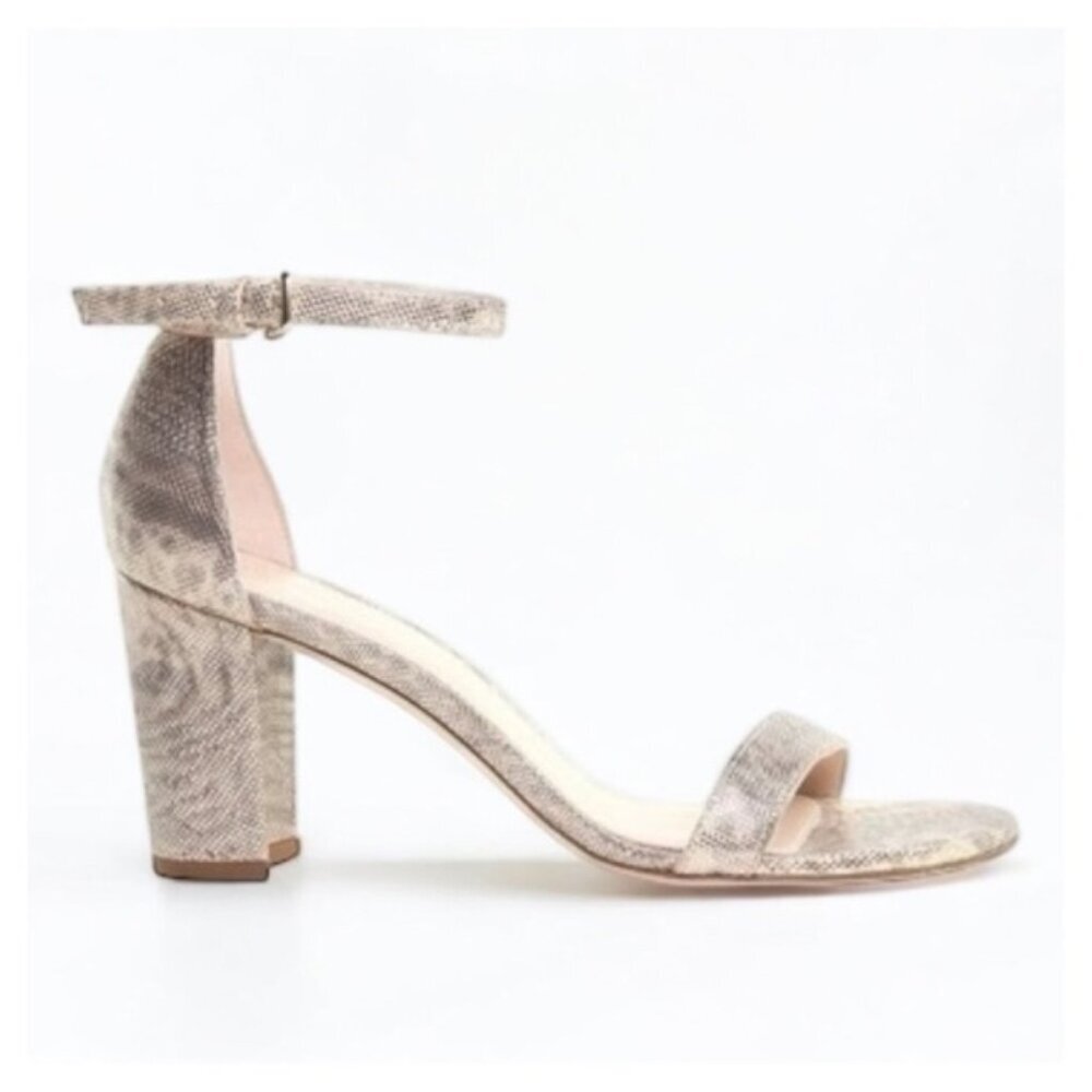 STUART WEITZMAN • Nearlynude Textured-Lamé Sandals In Oro